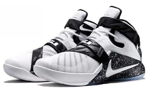 Nike Zoom soldier 9 LeBron Premium James soldier 9 round toe lace-up synthetic leather shock-absorbing, non-slip and wear-resistant mid-top practical basketball shoes men's black and white
