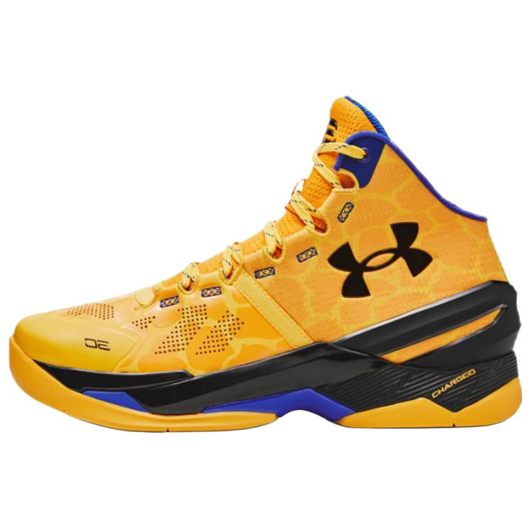 Under Armour Curry 2 Retro Double Bang Fatal Spot Giraffe Fashionable and Versatile High Top Basketball Shoes Unisex Yellow