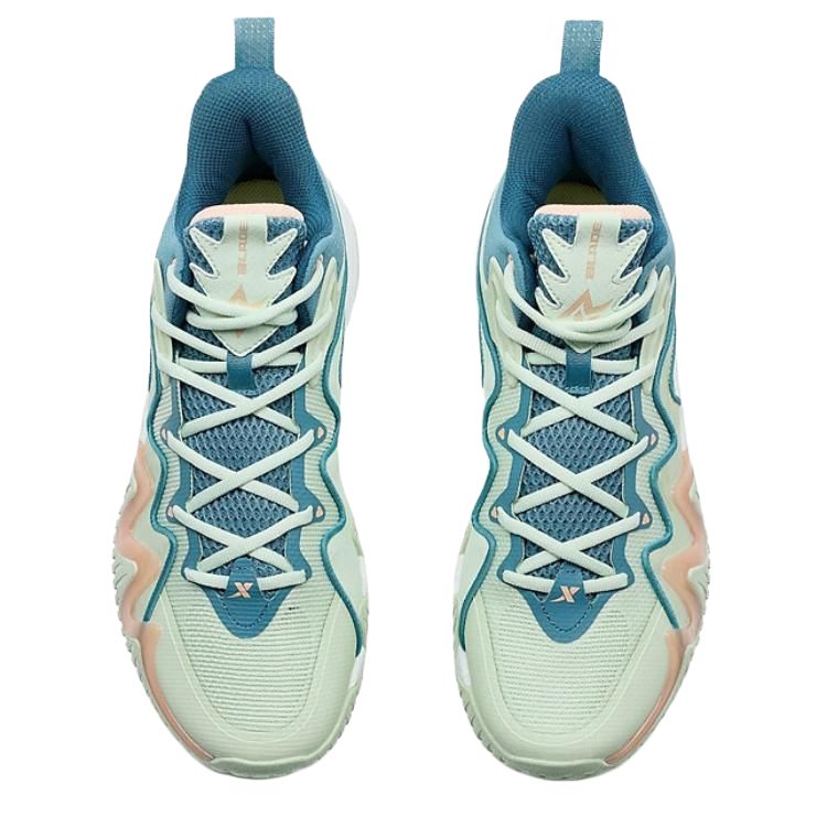XTEP Slip Resistant Abrasion Resistant Mid top Basketball Shoes Men’s Green Blue