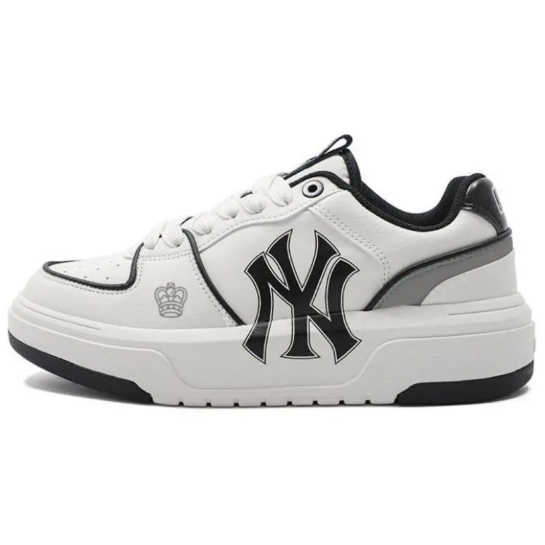 MLB Chunky Liner Non Slip And Waterproof Height Increasing Low top Skateboard Shoes Unisex Gray White