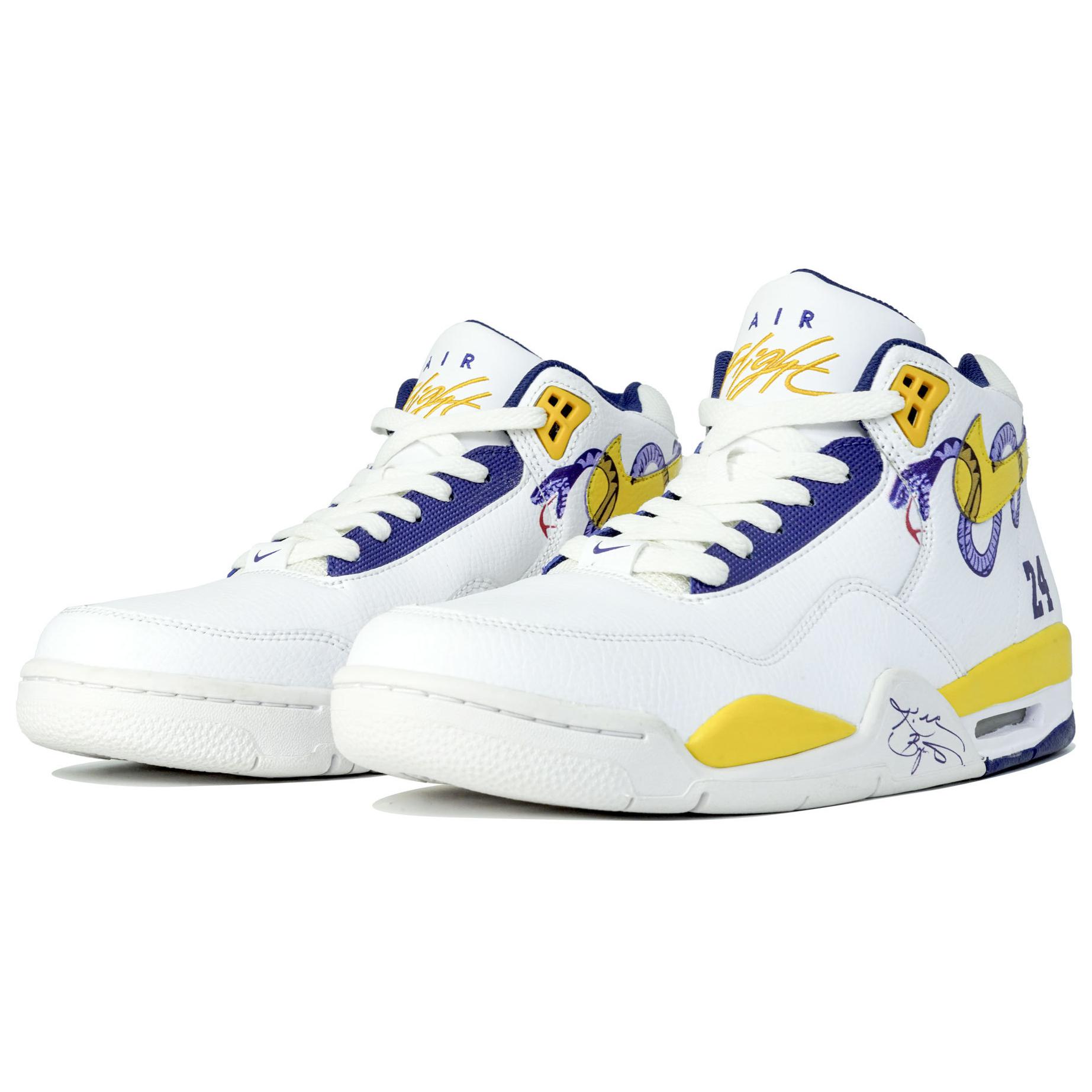 Nike Flight Legacy Kaleidoscope, Purple Gold Black Mamba, Box Mid top Vintage Basketball Shoes Men’s Yellow White