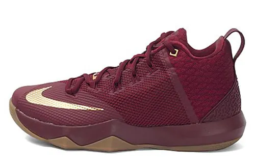 Nike Ambassador 9 Team Red Metallic Gold Round Toe Lace Shock Absorbing Anti-Slip Mid-top Basketball Shoes Men's Red Gold
