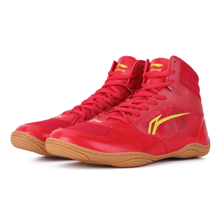 Li Ning Cushioning Slip Resistant Coverage Mid top Training Shoes Unisex Red Yellow