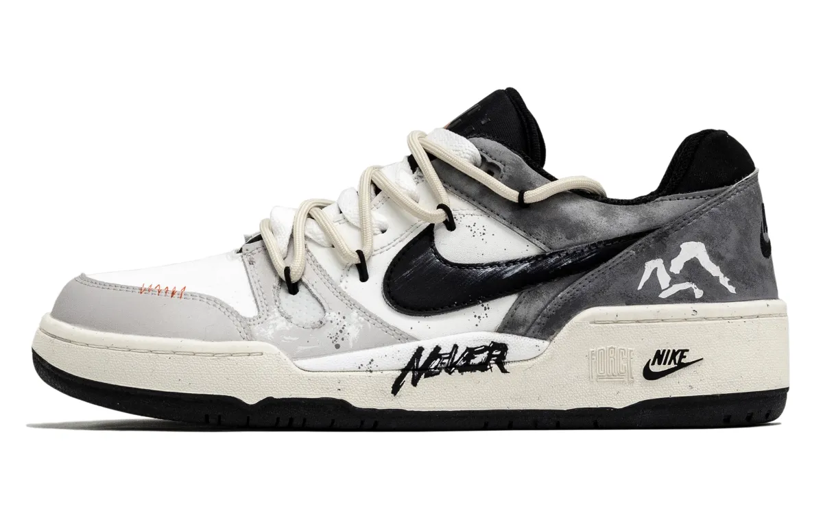 Nike Full Force Leather Abrasion Resistant Abrasion Resistant Low top Skateboard Shoes Men's Gray White