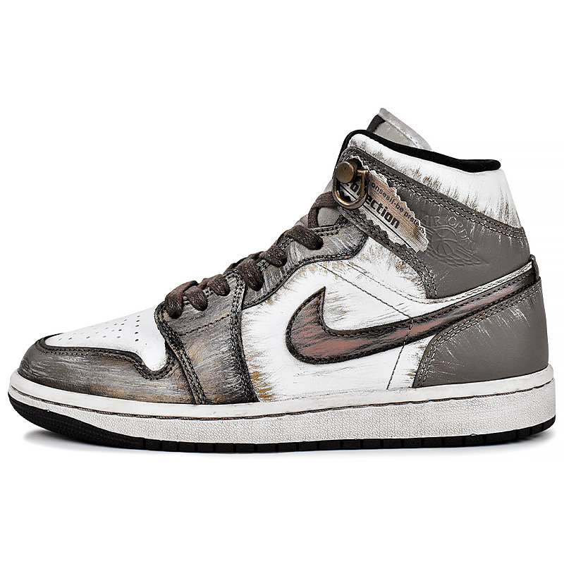 Jordan Air Jordan 1 Abrasion Resistant Mid top Vintage Basketball Shoes Women’s Brown White