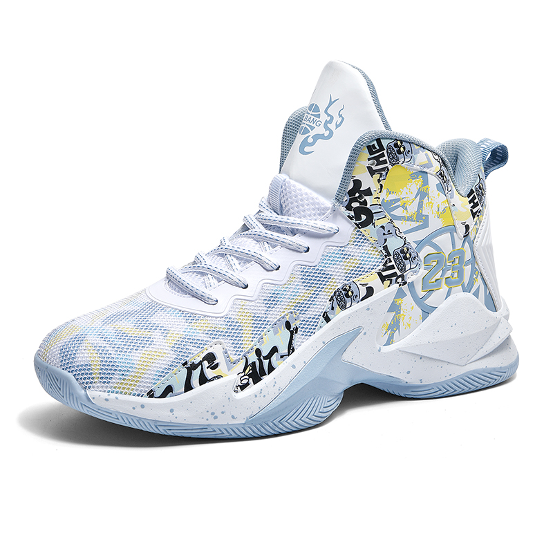 BIANSULONG Slip Resistant Abrasion Resistant Support High top Basketball Shoes Unisex White Gray