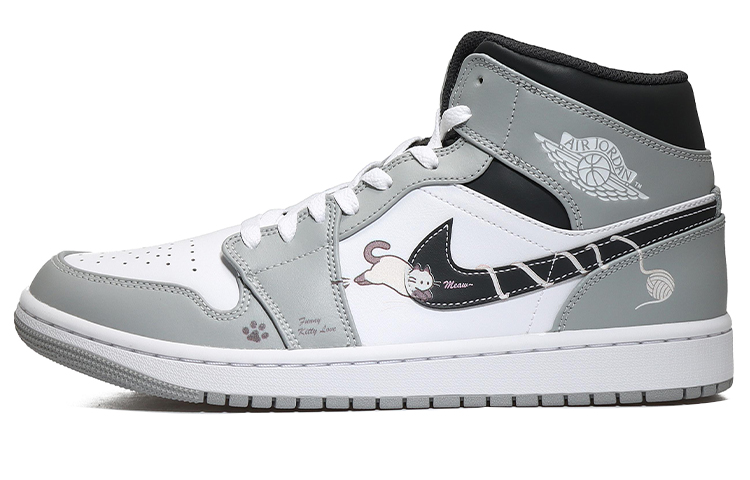 Jordan Air Jordan 1 Mid Vintage Basketball Shoes Men's Gray White Black