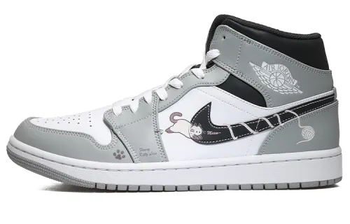 Jordan Air Jordan 1 Mid Vintage Basketball Shoes Men's Gray White Black