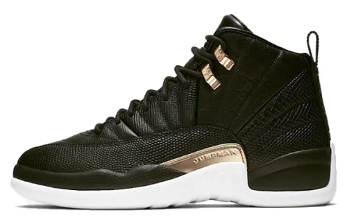 Jordan Air Jordan 12 Retro Black Metallic Gold White Snake Pattern Non-Slip Lightweight High Top Retro Basketball Shoes Women's Black Gold
