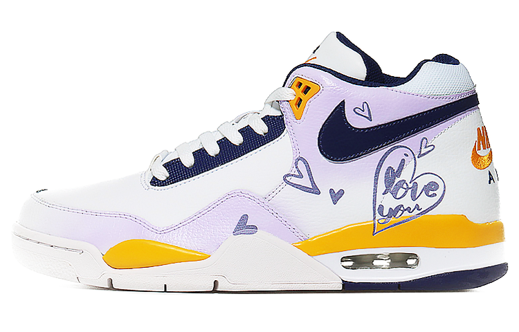 Nike Flight Legacy Mid top Vintage Basketball Shoes Men's White Blue Yellow