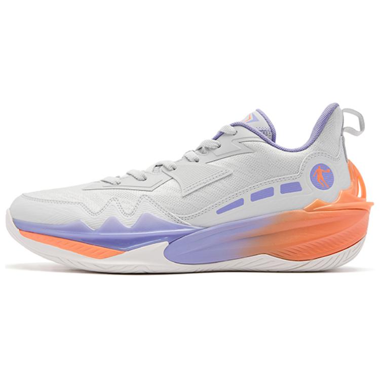 QIAODAN Cushioning Slip Resistant Lightweight Low top Basketball Shoes Men’s Gray Purple Orange