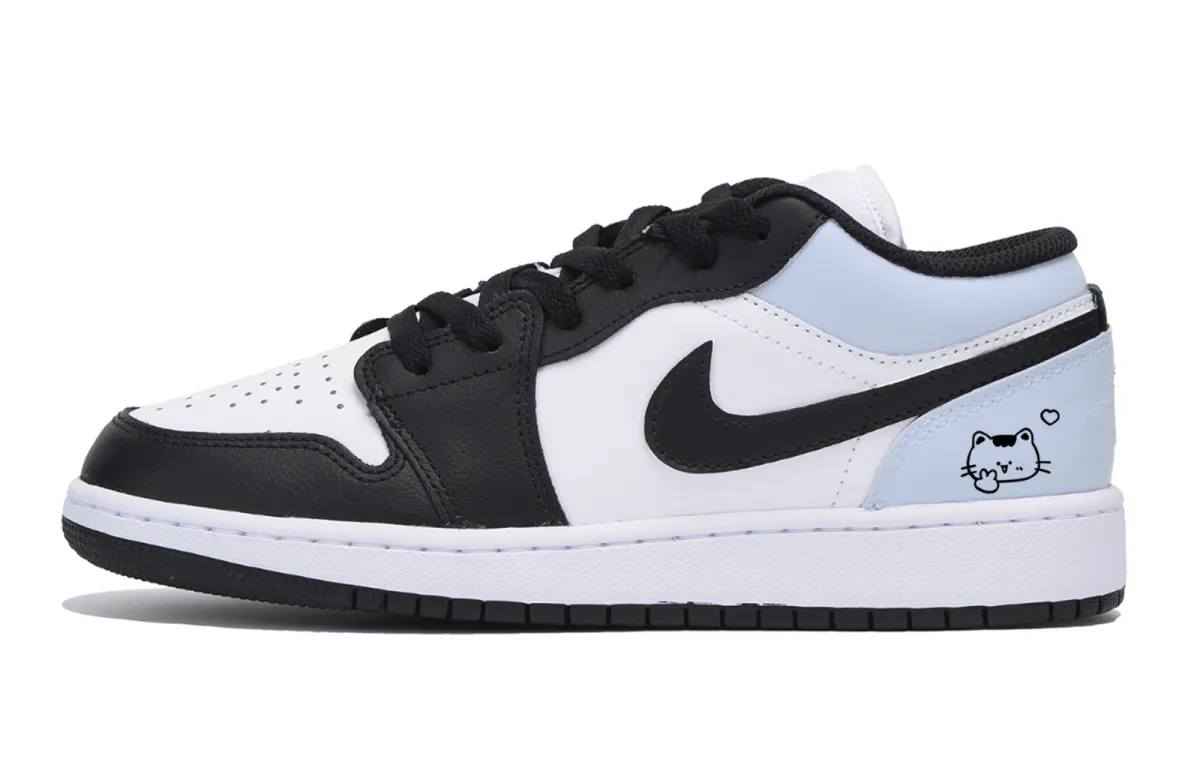 Jordan Air Jordan 1 Puppy Fragment Slip Resistant Abrasion Resistant Low top Vintage Basketball Shoes Men's Black Blue