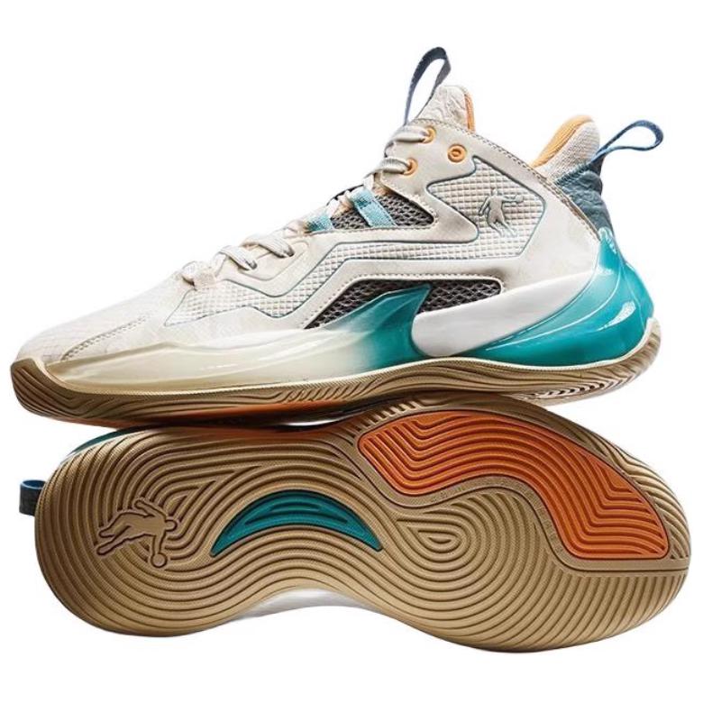 QIAODAN Textile, Synthetic Leather Cushioning Slip Resistant Abrasion Resistant Mid top Basketball Shoes Men’s
