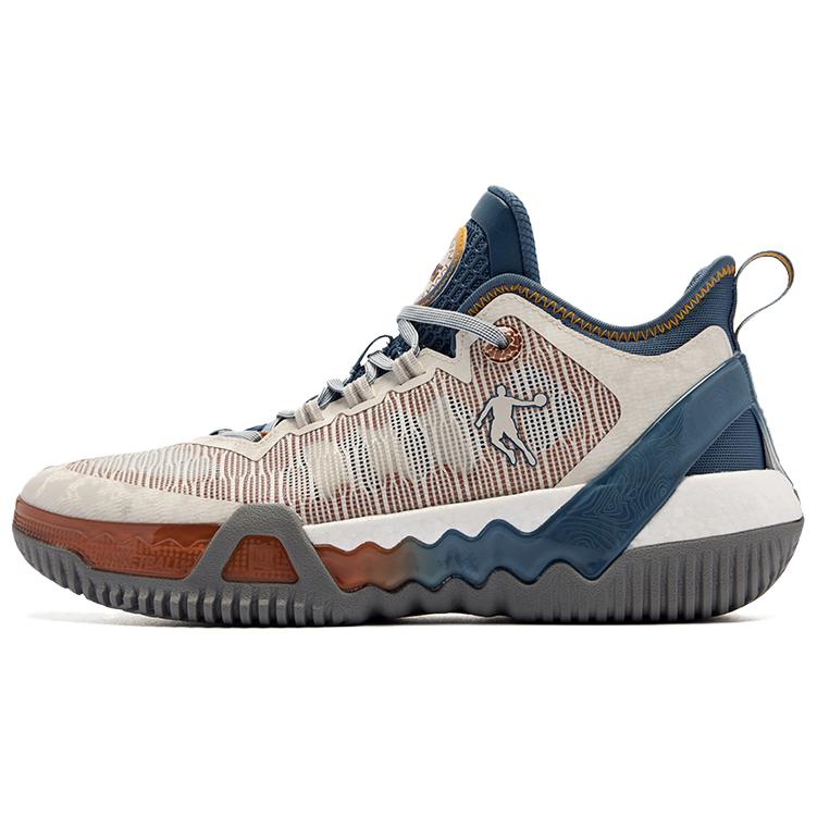 QIAODAN Cushioning Slip Resistant Cushioning Slip Resistant Low top Basketball Shoes Men’s Beige Gray