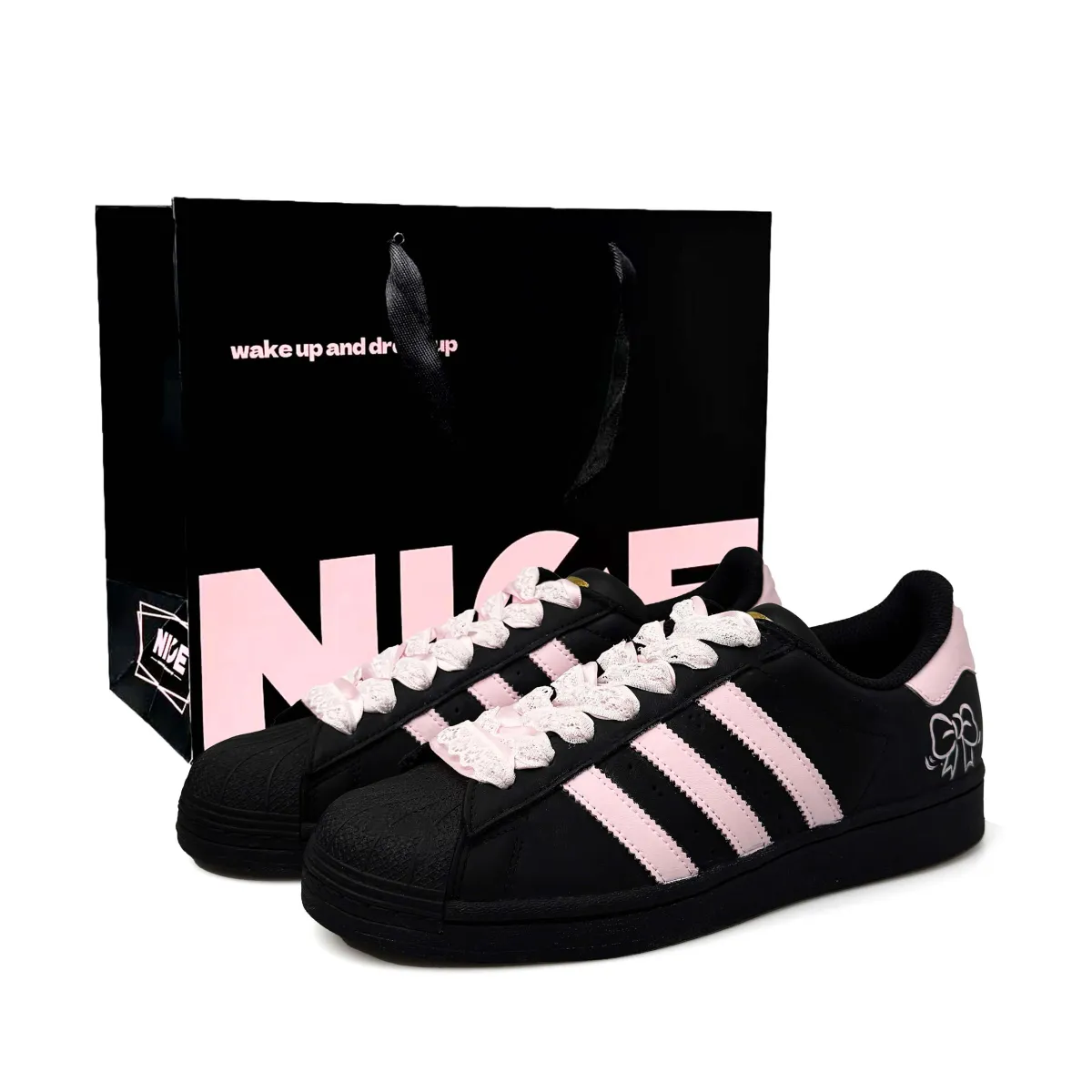 Adidas Originals SUPERSTAR Abrasion Resistant Lightweight Breathable Low top Skateboard Shoes Unisex Black Pink