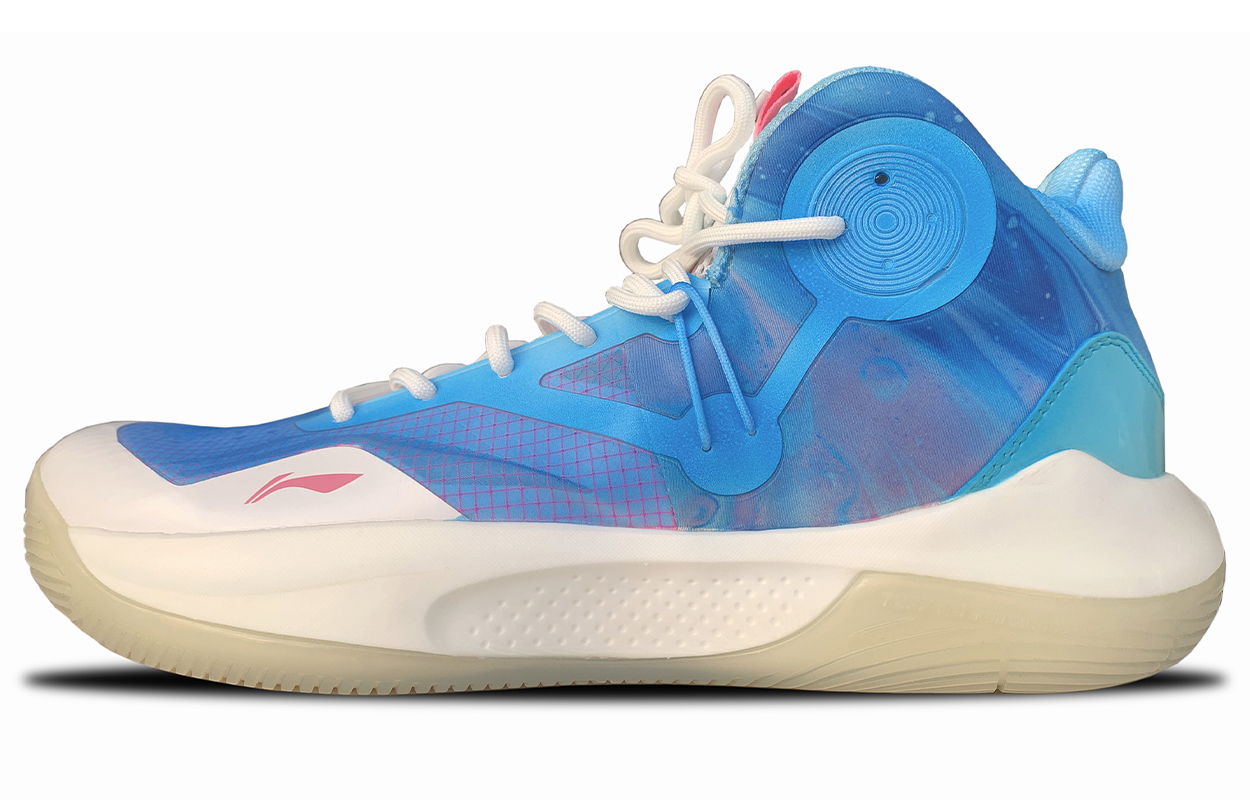 Li Ning Sonic 9 Team Slip Resistant Abrasion Resistant Coverage Mid top Basketball Shoes Men’s Blue White