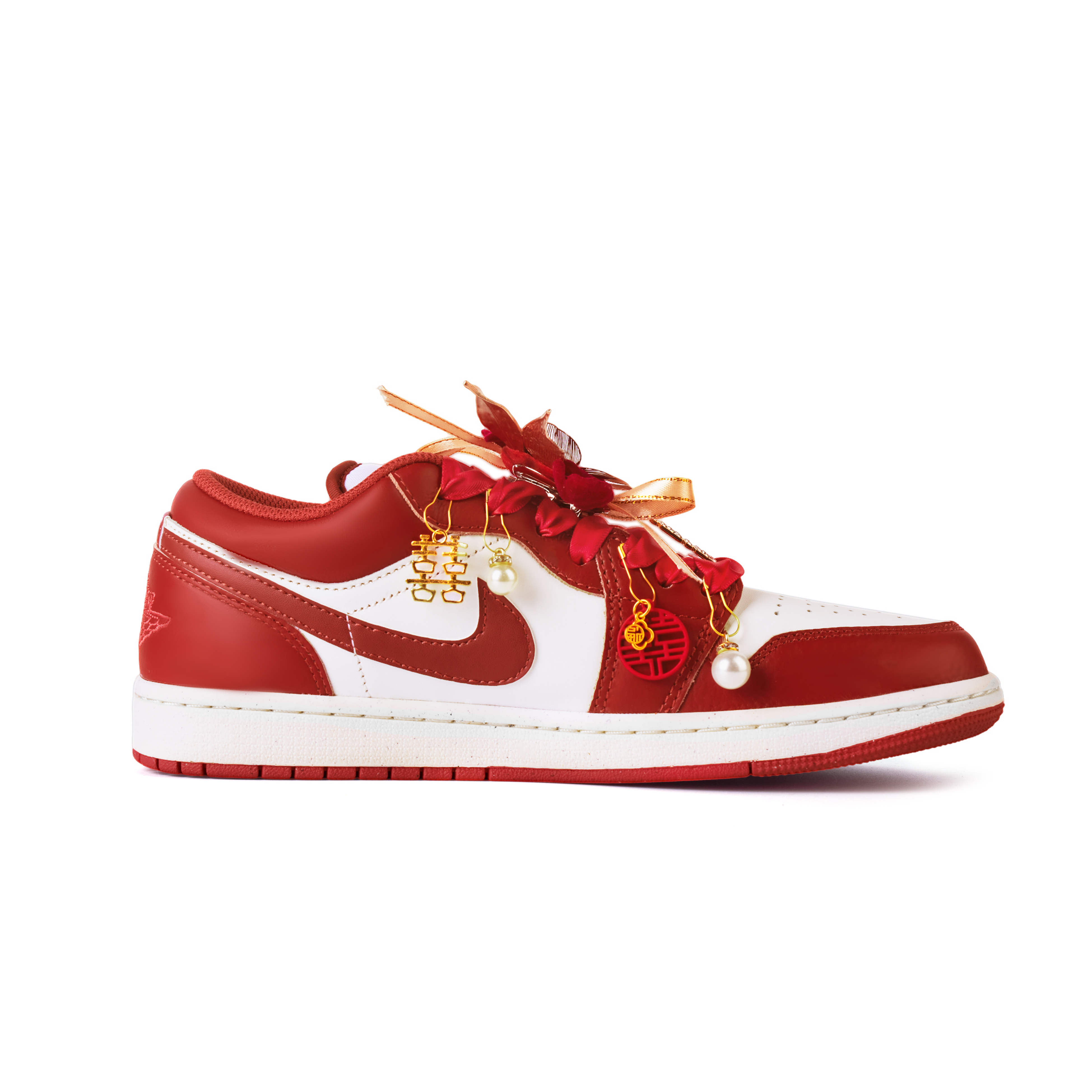 Jordan Air Jordan 1 Rose Connection Leather Slip Resistant Low top Vintage Basketball Shoes Men’s White Red