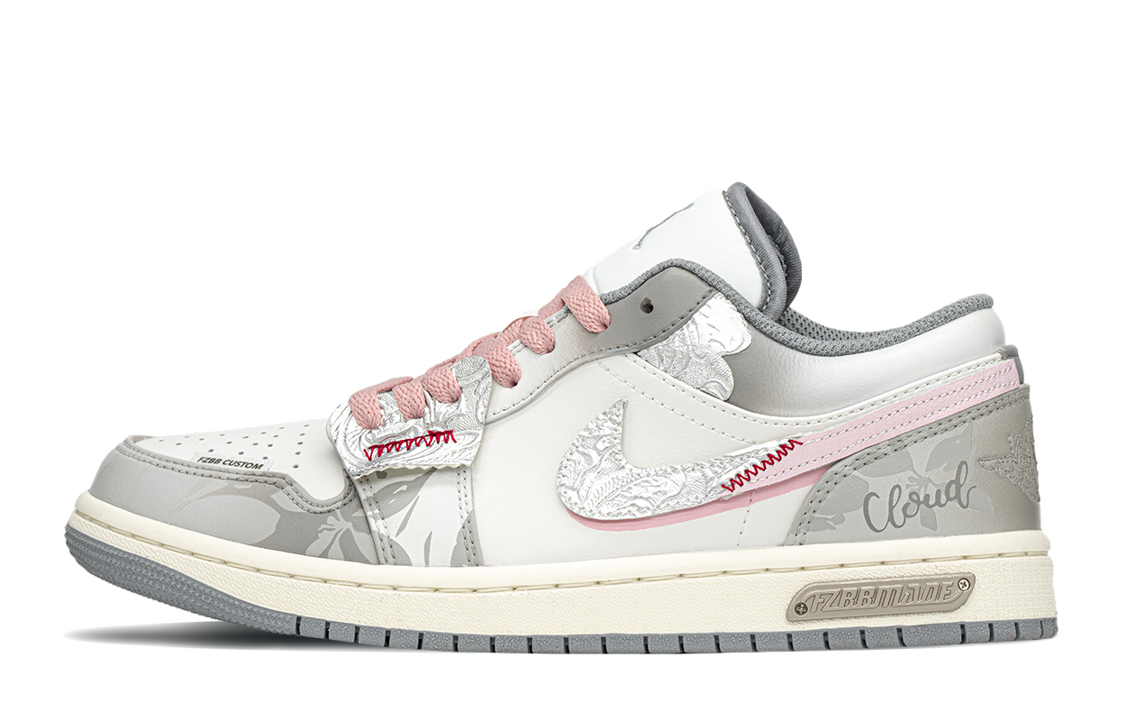 Jordan Air Jordan 1 Low top Vintage Basketball Shoes Gray Pink GS