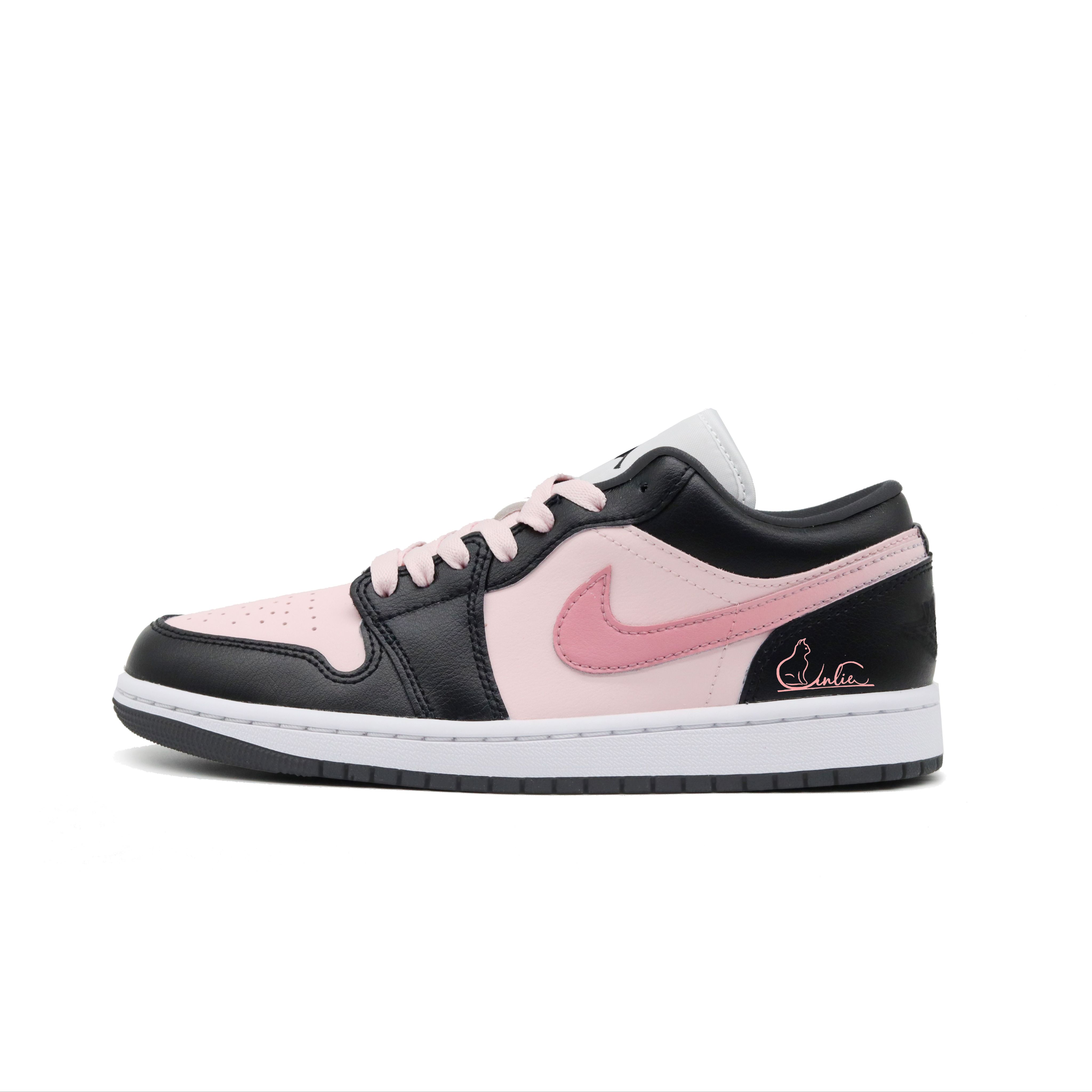 Jordan Air Jordan 1 Gradient Cat Abrasion Resistant Low top Vintage Basketball Shoes Unisex Black Pink