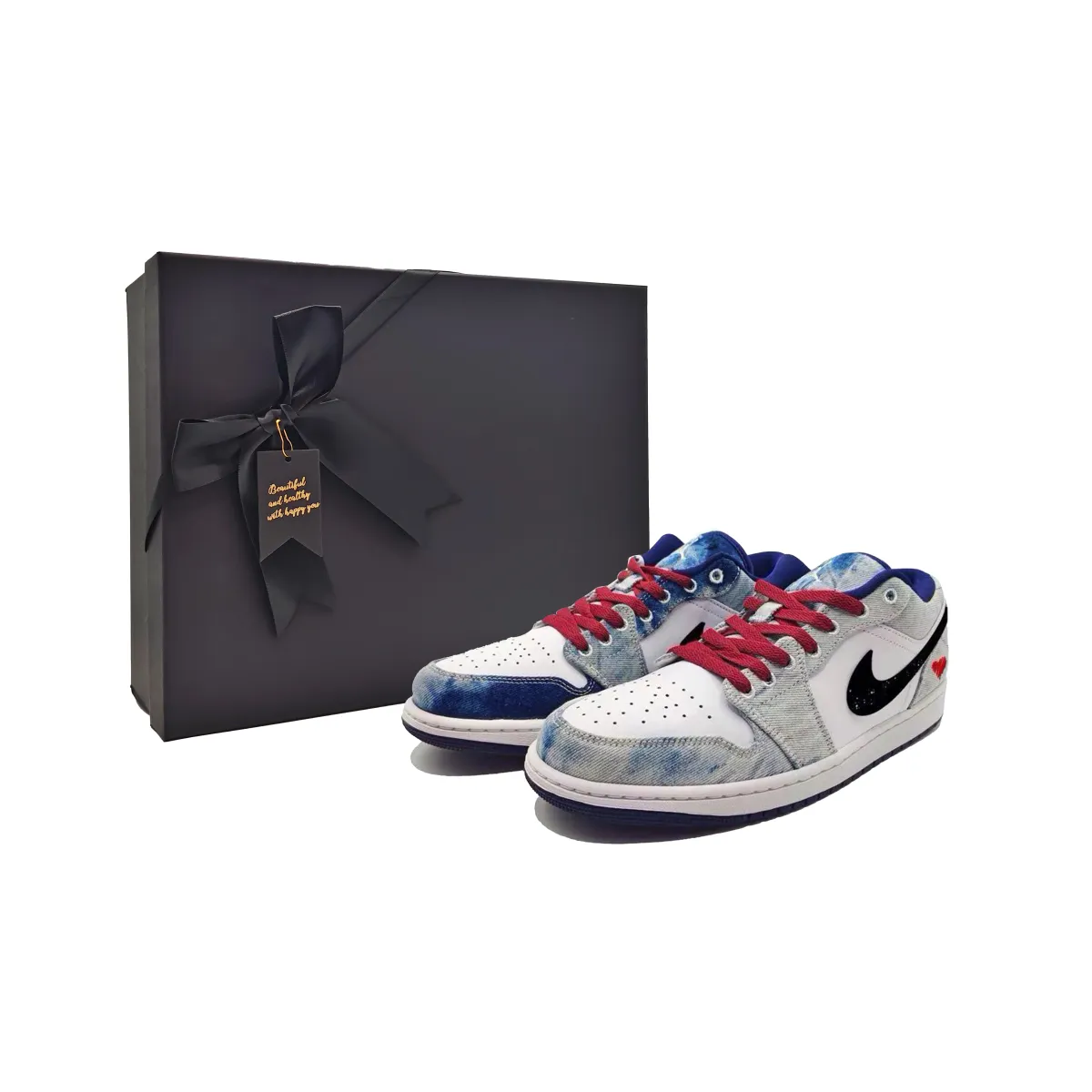 Jordan Air Jordan 1 Heart To Heart Abrasion Resistant Low top Vintage Basketball Shoes Men's White Blue