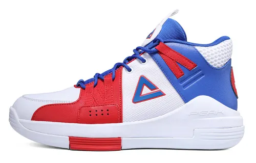 PEAK Textile, Synthetic Leather Cushioning Slip Resistant Abrasion Resistant Mid top Basketball Shoes Men's White Red