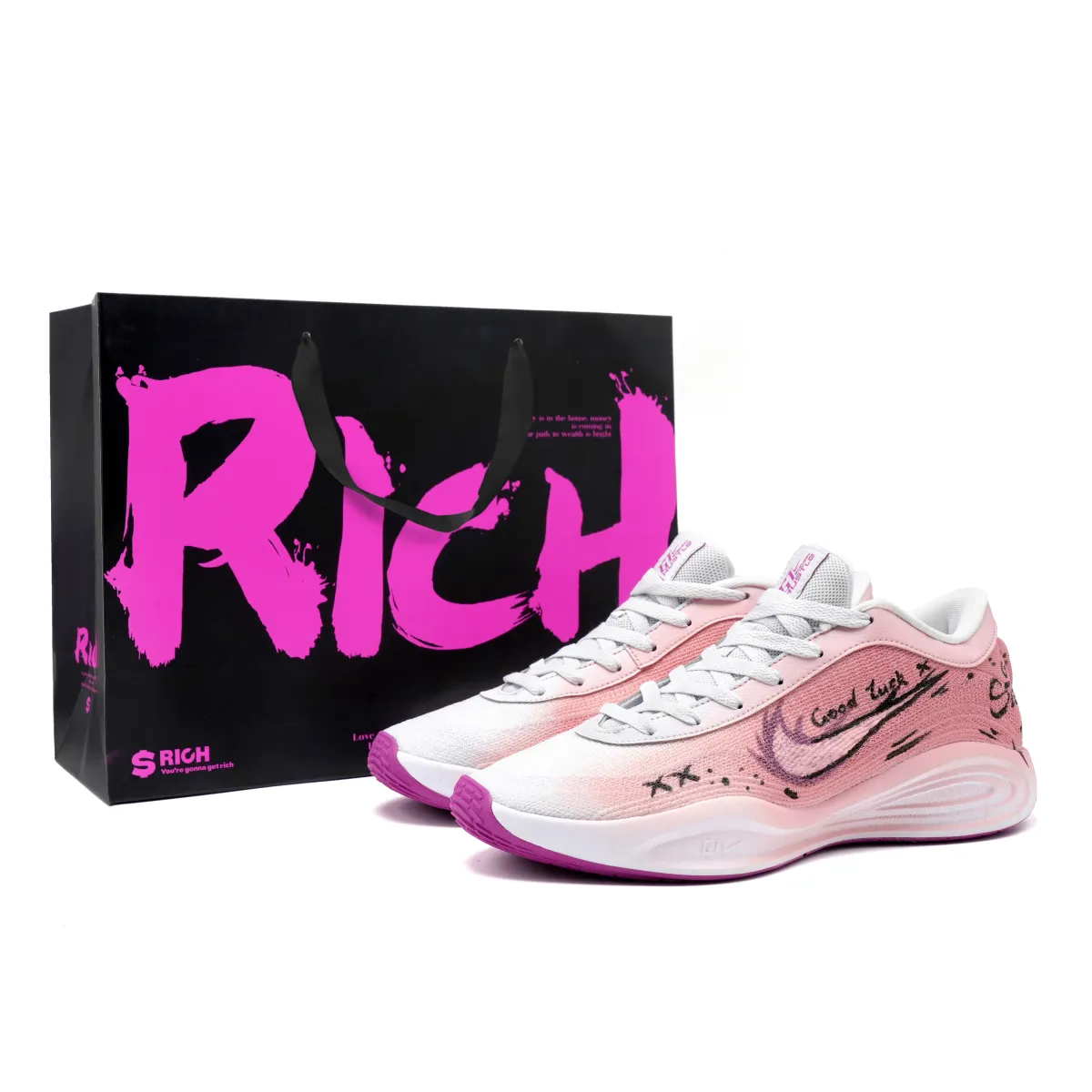 Nike GT Hustle Academy Green Purple Holiday Cushioning Low top Basketball Shoes Men's Black Pink