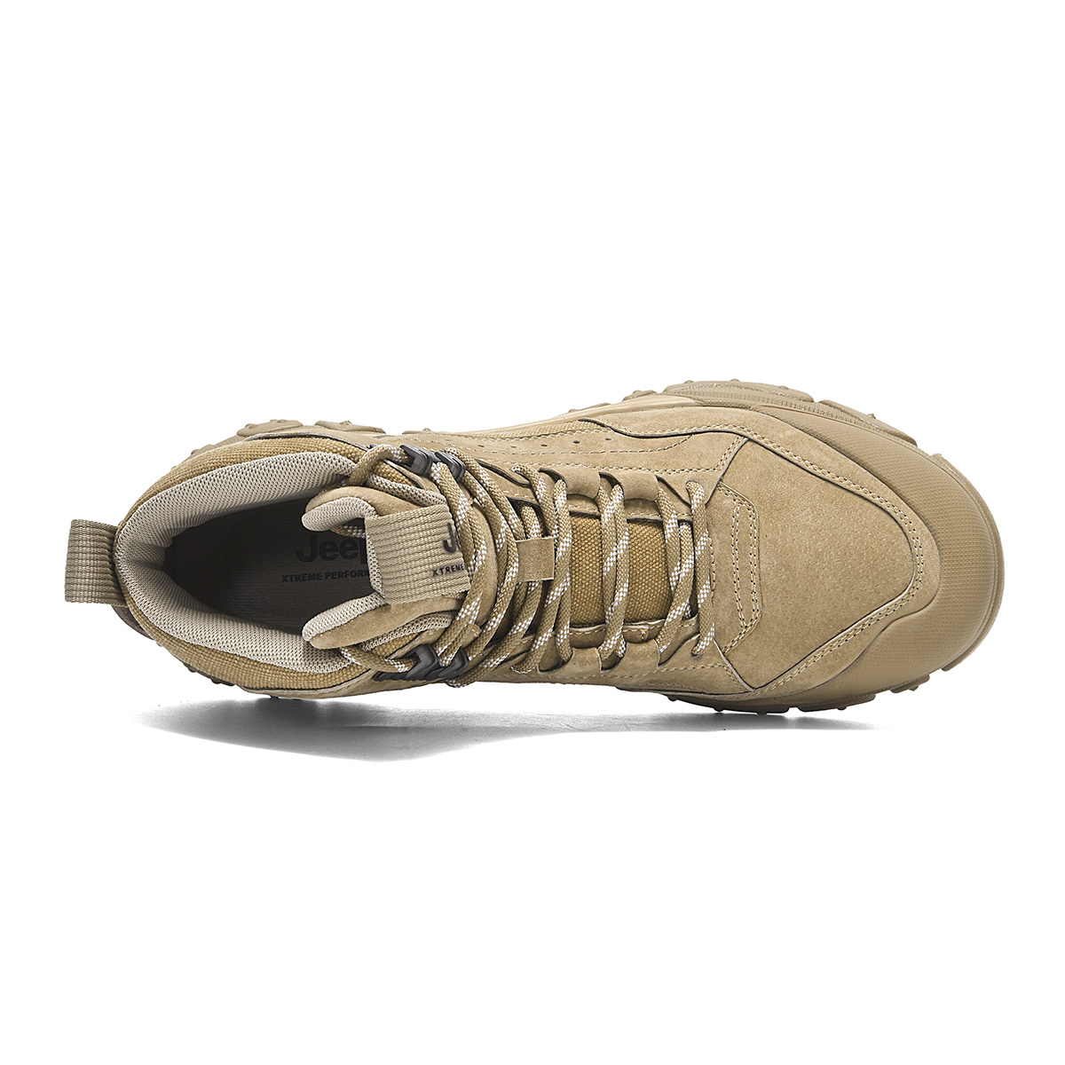 Jeep Textile, Pigskin Abrasion Resistant Breathable Coverage High top Mountaineering Shoes Men’s Khaki