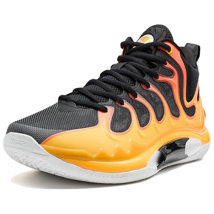 XTEP Slip Resistant Abrasion Resistant Mid top Basketball Shoes Men’s Orange Black