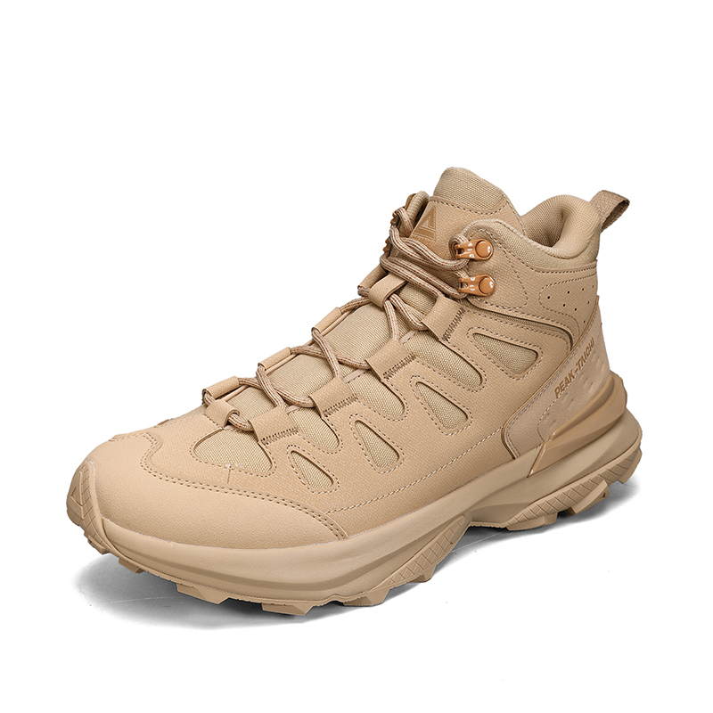 PEAK Cushioning Slip Resistant Abrasion Resistant High top Mountaineering Shoes Men’s Mud And Sand Yellow