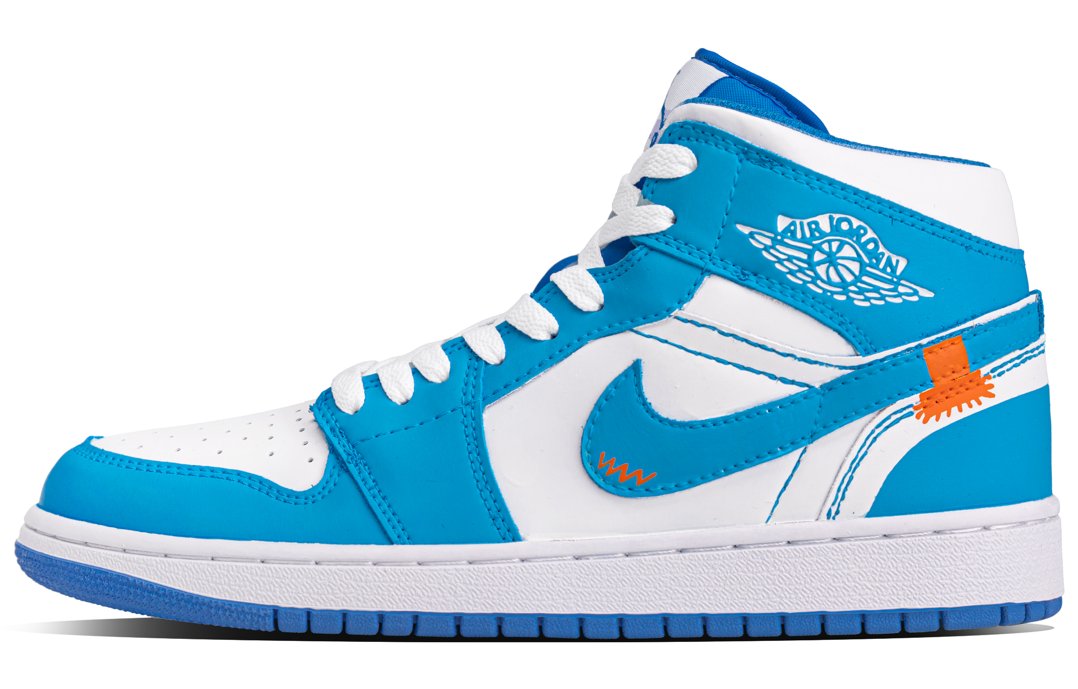 Jordan Air Jordan 1 Collegiate Blue Leather Abrasion Resistant Mid top Vintage Basketball Shoes Unisex Blue White