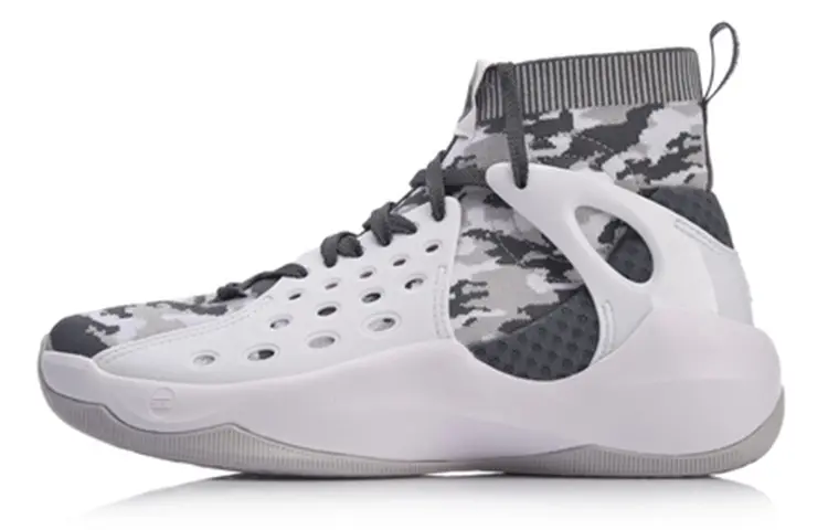 Li Ning SONIC 6 Cushioning High top Basketball Shoes Men's White Camouflage