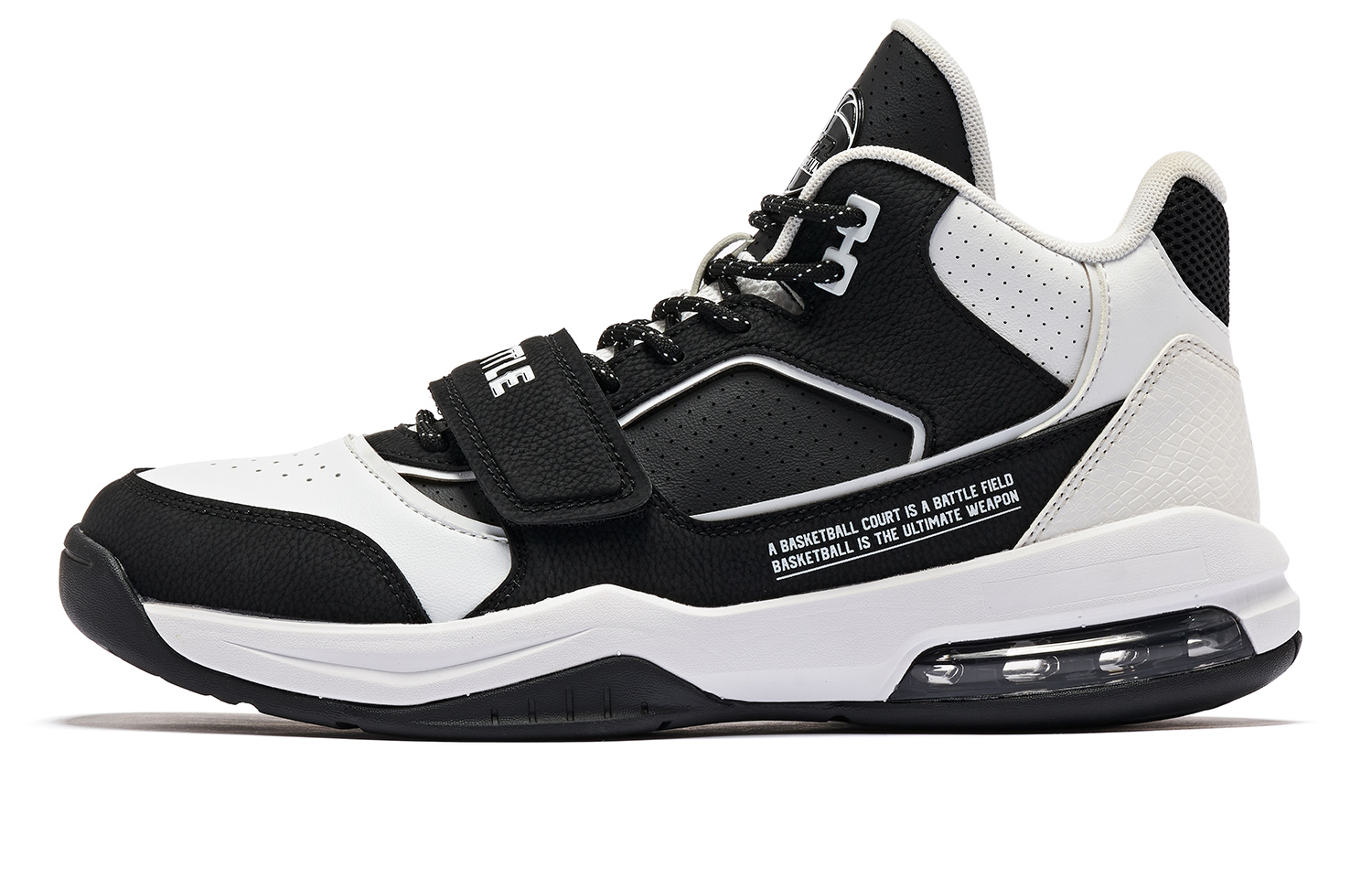 QIAODAN Cushioning Slip Resistant Abrasion Resistant Mid top Basketball Shoes Men’s Black White Gray