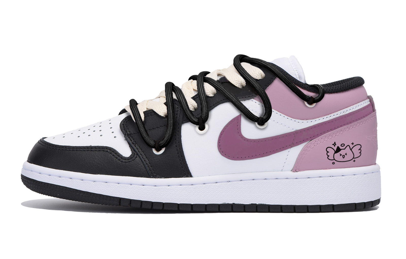 Jordan Air Jordan 1 Puppy Fragment Slip Resistant Abrasion Resistant Low top Vintage Basketball Shoes Men's Black Pink