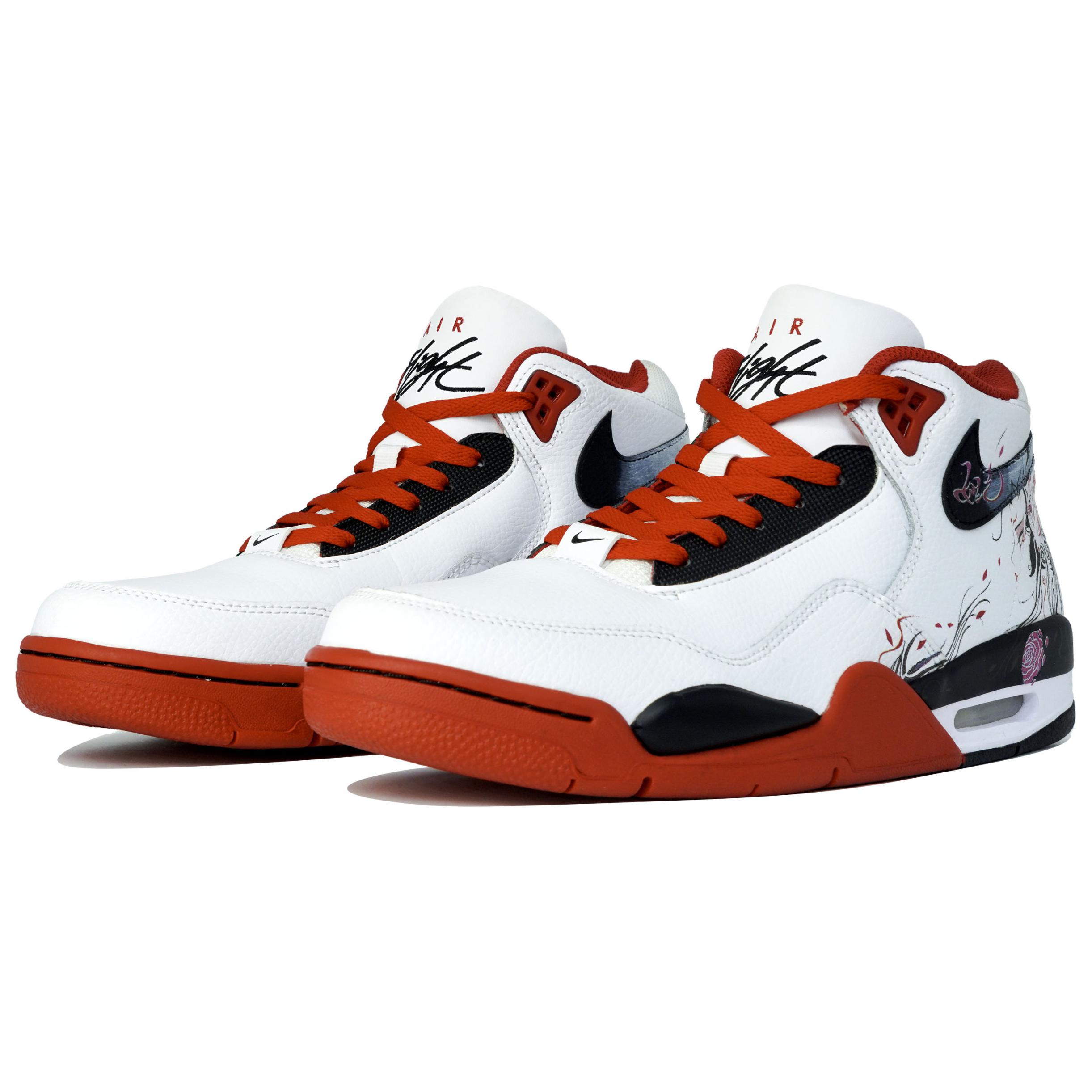 Nike Flight Legacy Myriad Flowers Entice, Daji, Shopping Bag Mid top Vintage Basketball Shoes Unisex Red Black White