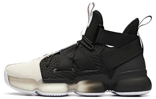 Anta Fabric Cushioning Slip Resistant Abrasion Resistant Mid top Basketball Shoes Men's Black White
