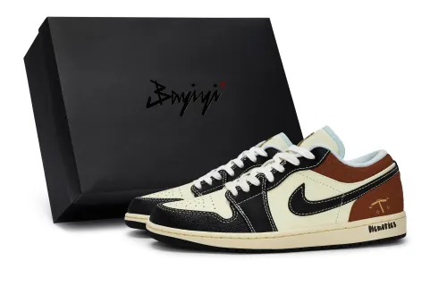 Jordan Air Jordan 1 Slip Resistant Abrasion Resistant Low top Vintage Basketball Shoes Men's Beige Black Red
