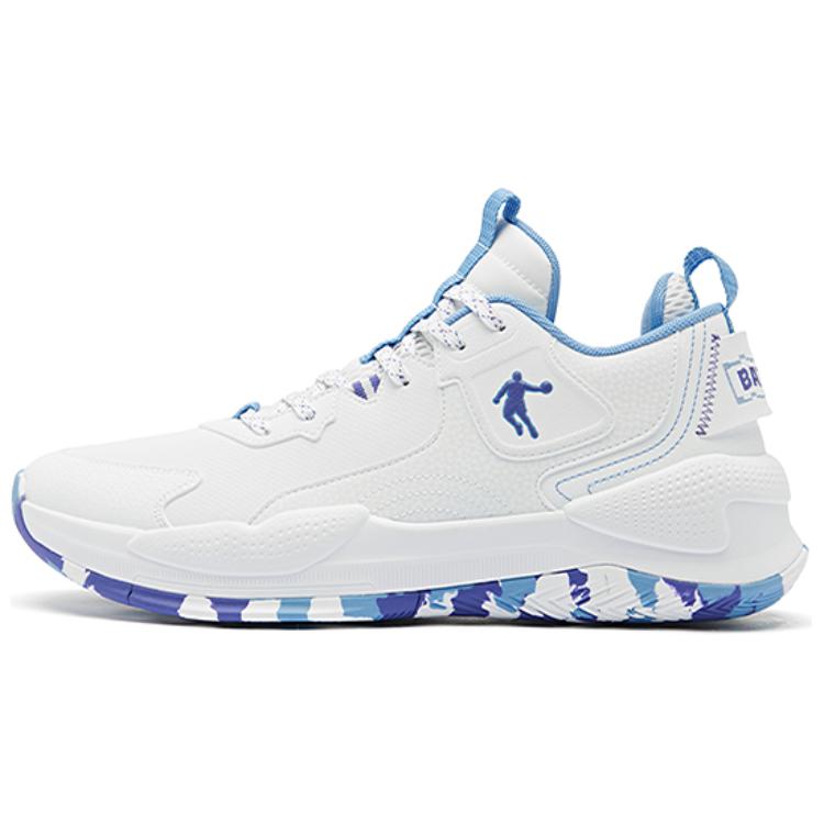 QIAODAN Comfortable Slip Resistant Slip Resistant Low top Basketball Shoes Men’s White Blue
