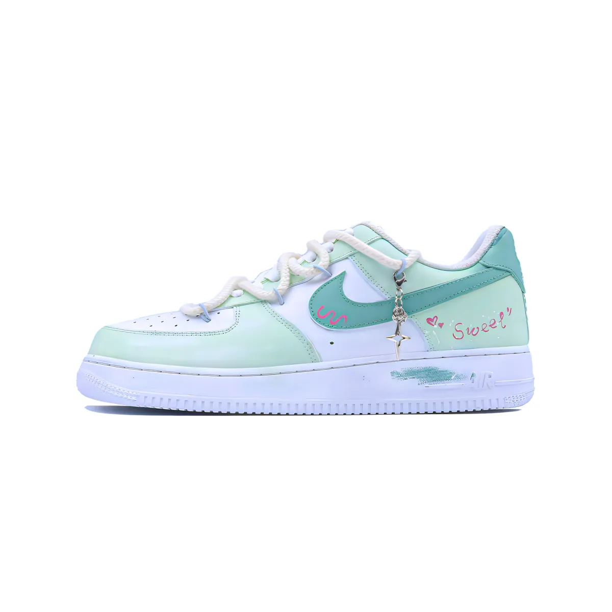 Nike Air Force 1 Novelty Point, Cyan Green Slip Resistant, Abrasion Resistant, Breathable Low top Skateboard Shoes