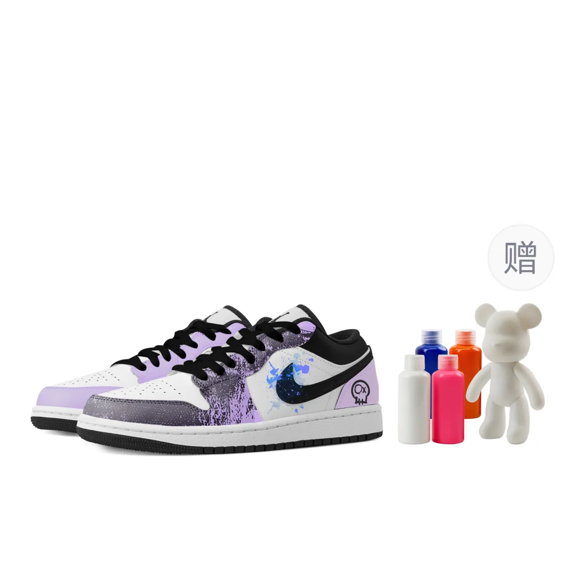 Jordan Air Jordan 1 Cute Skeleton 1 Abrasion Resistant Low top Vintage Basketball Shoes Women's Purple White