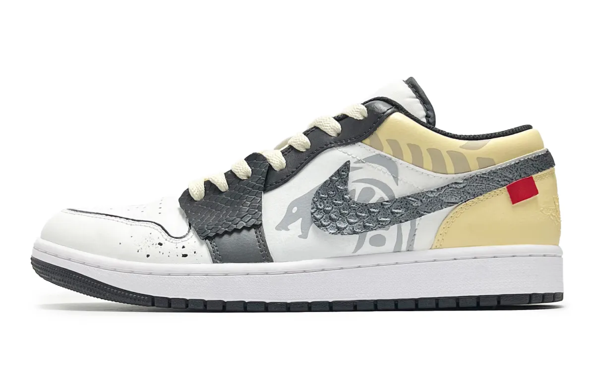 Jordan Air Jordan 1 Slip Resistant Abrasion Resistant Low top Vintage Basketball Shoes Men's White