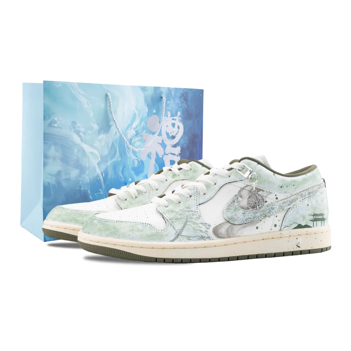 Jordan Air Jordan 1 Lan Ting Xu Abrasion Resistant Low top Vintage Basketball Shoes Unisex Light Green