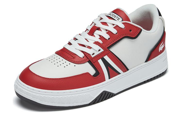 LACOSTE Leather Low top Skateboard Shoes Men's White Red