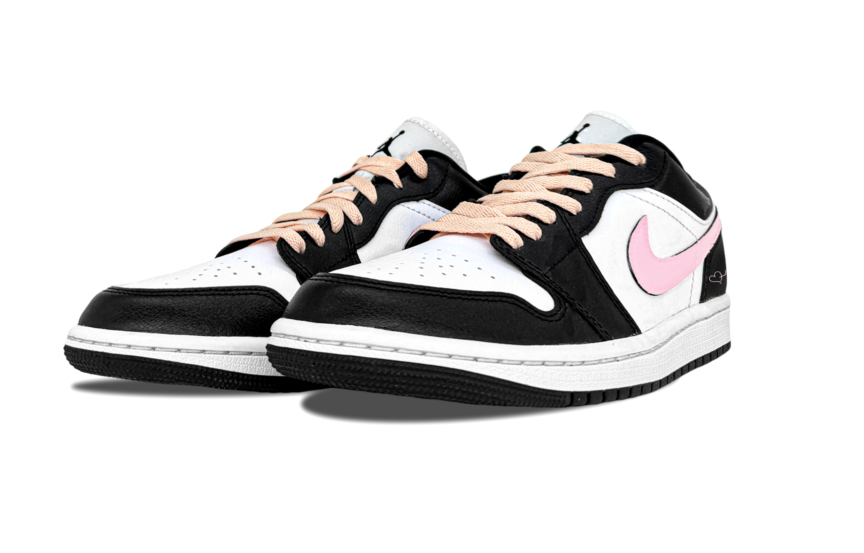 Jordan Air Jordan 1 Heart Dark Chocolate Abrasion Resistant Low top Vintage Basketball Shoes Unisex Black Pink