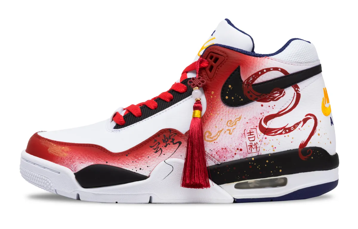 Nike Flight Legacy Slip Resistant Abrasion Resistant Mid top Vintage Basketball Shoes Men's White Black Red
