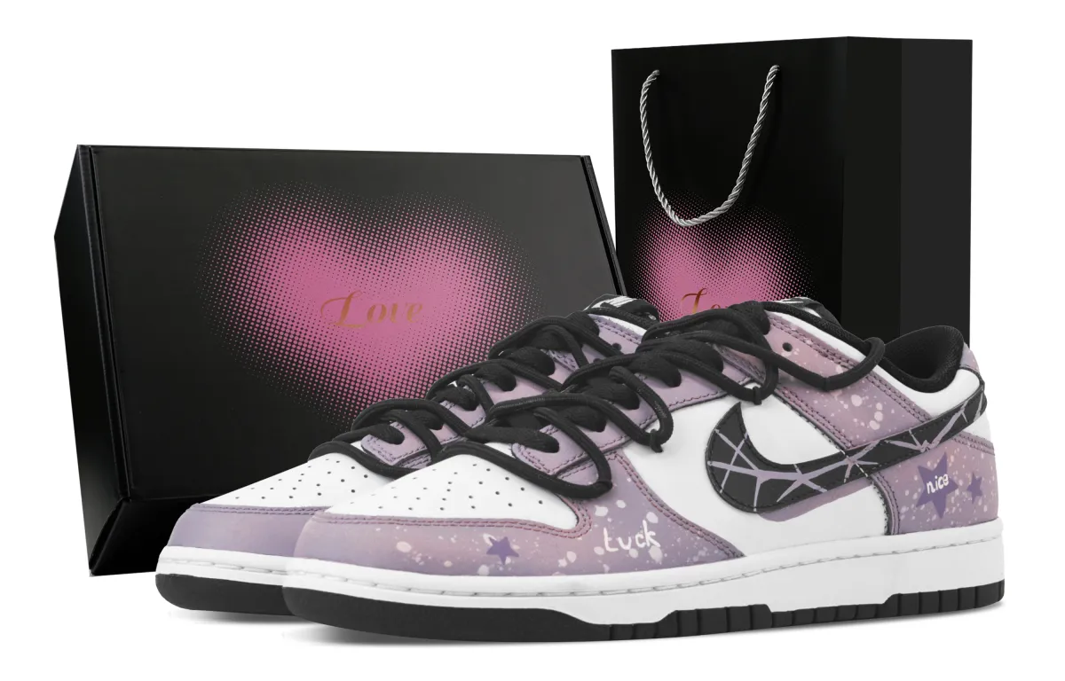 Nike Dunk Starlit Arrival Heart Box Abrasion Resistant Low top Skateboard Shoes Unisex Purple Pink