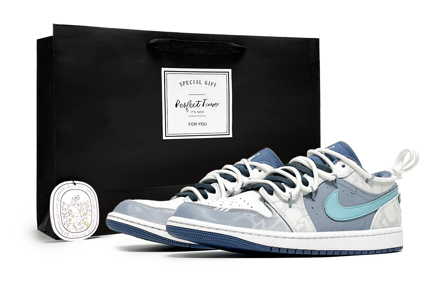 Jordan 1 Aurora Rift Abrasion Resistant Low top Vintage Basketball Shoes Men’s Light Blue