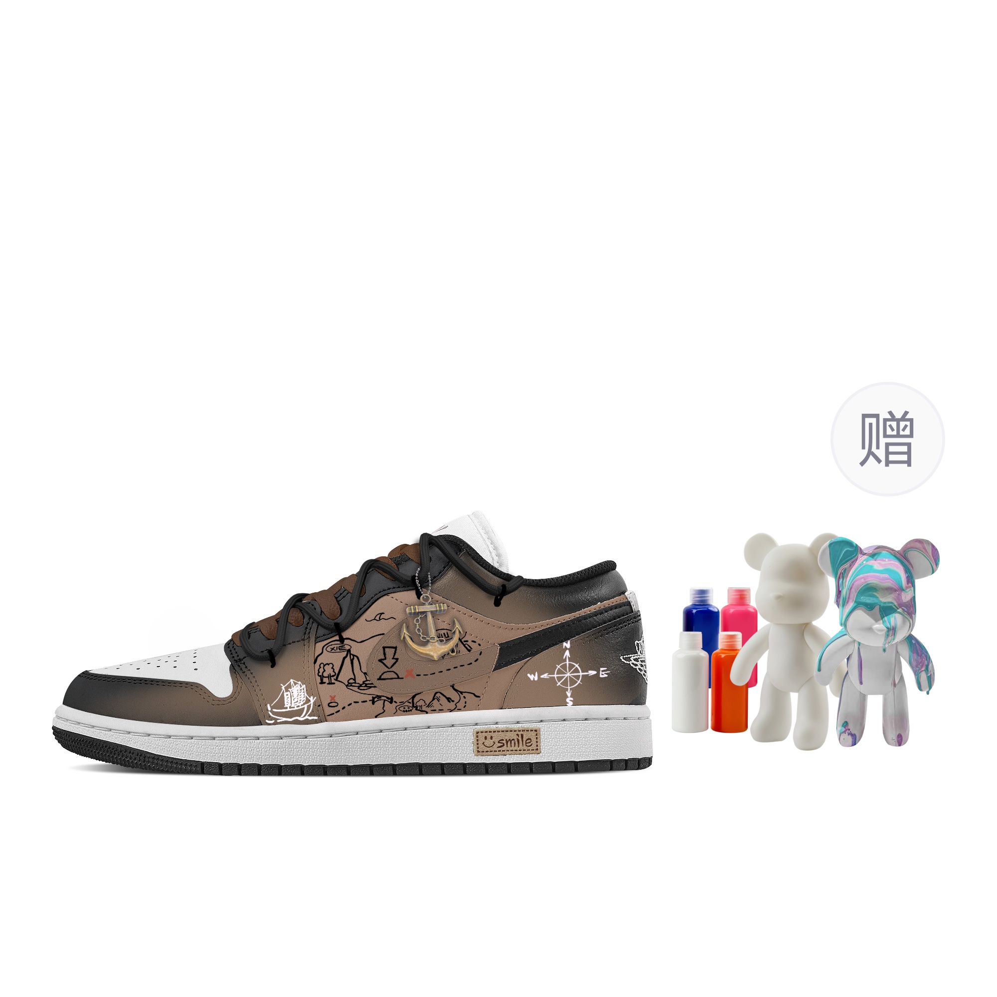 Jordan Air Jordan 1 Treasure Map, Fluid Bear Abrasion Resistant Low top Vintage Basketball Shoes Women’s Black Brown