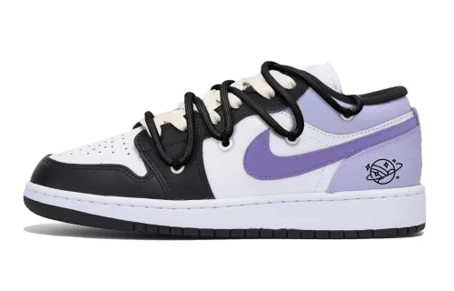 Jordan Air Jordan 1 Puppy Fragment Anti-Slip Wear-Resistant Low-Top Vintage Basketball Shoes Men's Black Purple