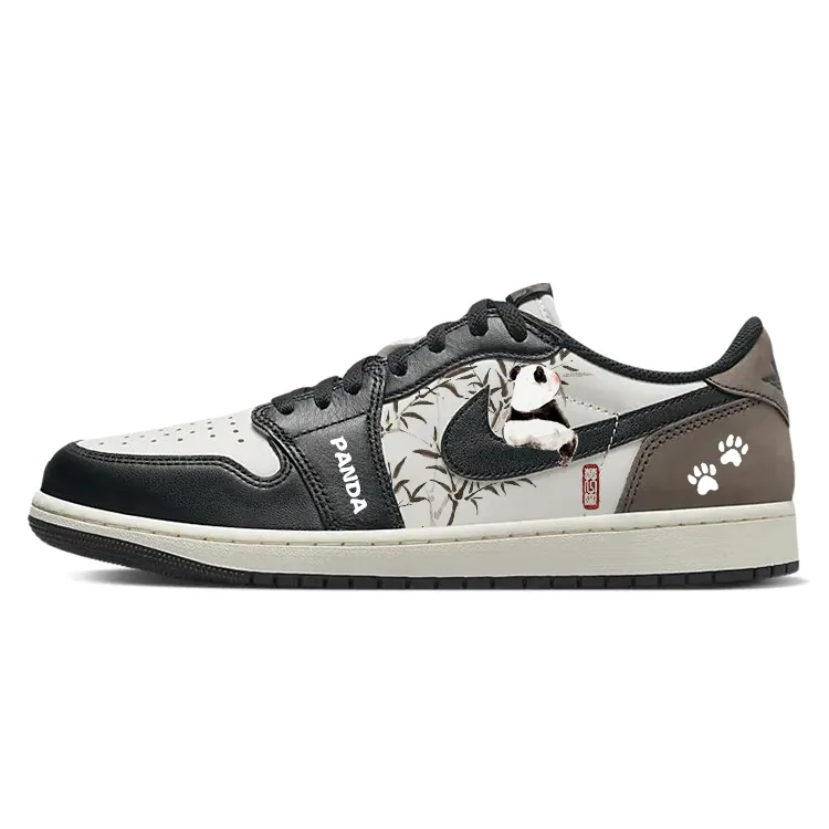 Jordan Air Jordan 1 Abrasion Resistant Slip Resistant Low top Vintage Basketball Shoes Men's Black White Brown