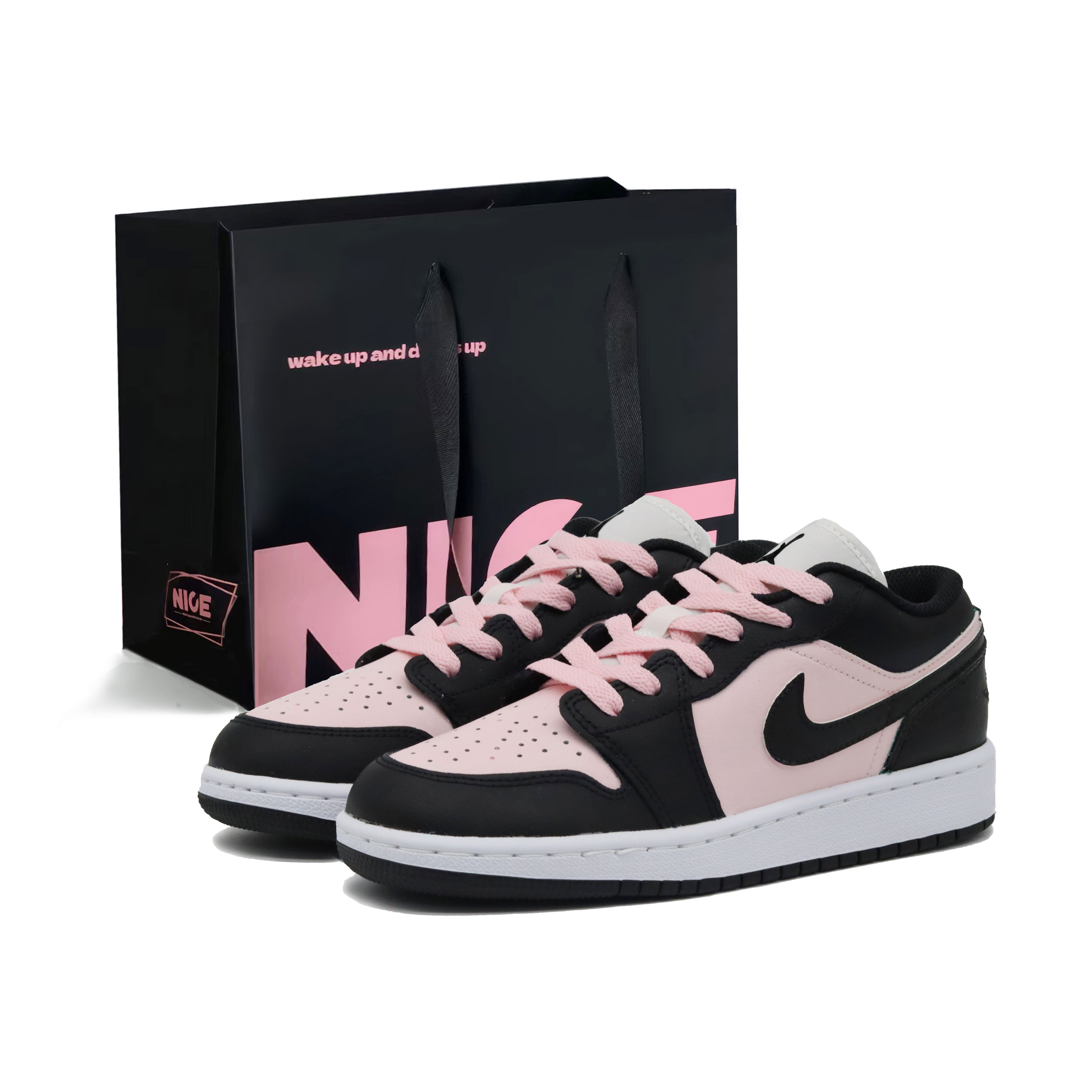 Jordan Air Jordan 1 Slip Resistant Abrasion Resistant Low top Vintage Basketball Shoes Women’s Black Pink